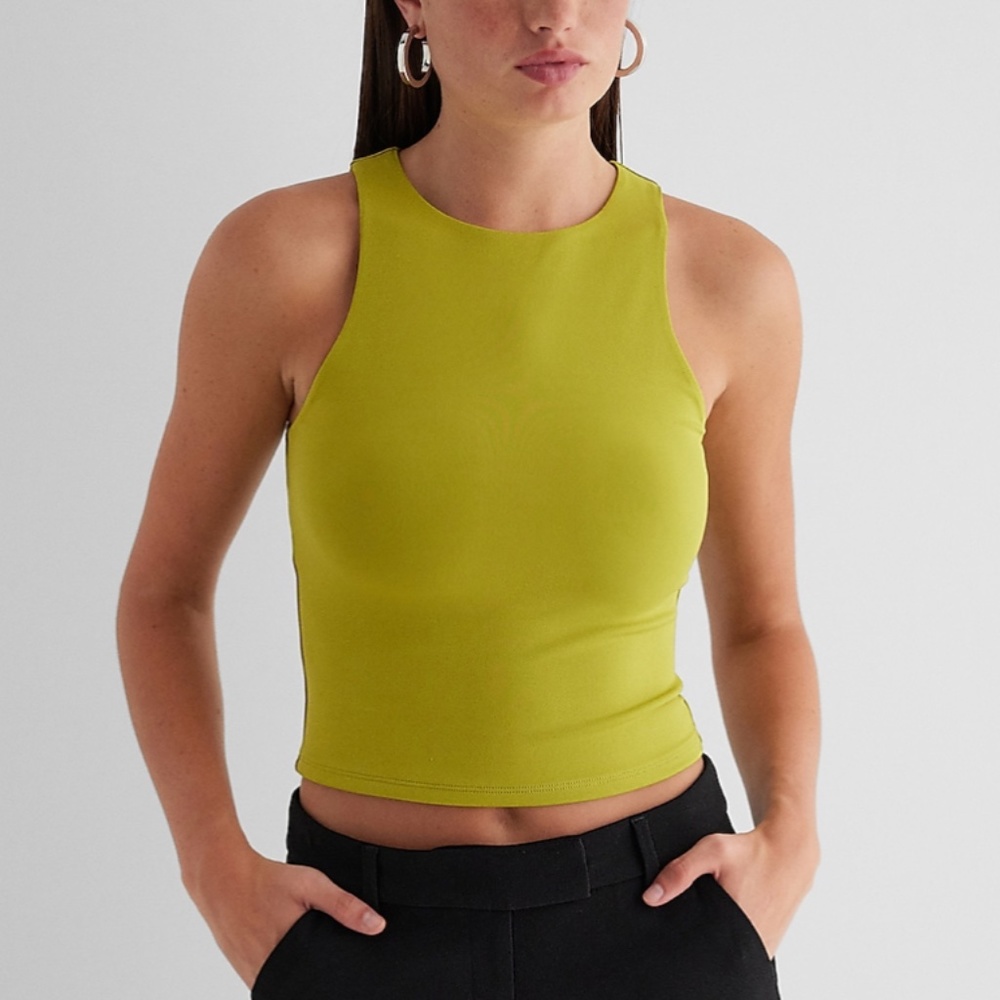 NWT Express Body Contour Compression Matte High Neck Cropped Tank in Lime